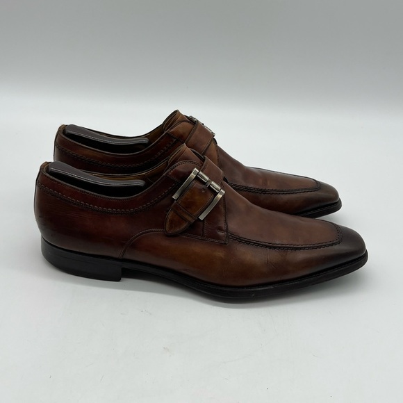 Magnanni Men’s Sz 10.5M Burnished Brown Leather Single Monk Strap Dress Shoes. - Picture 7 of 13